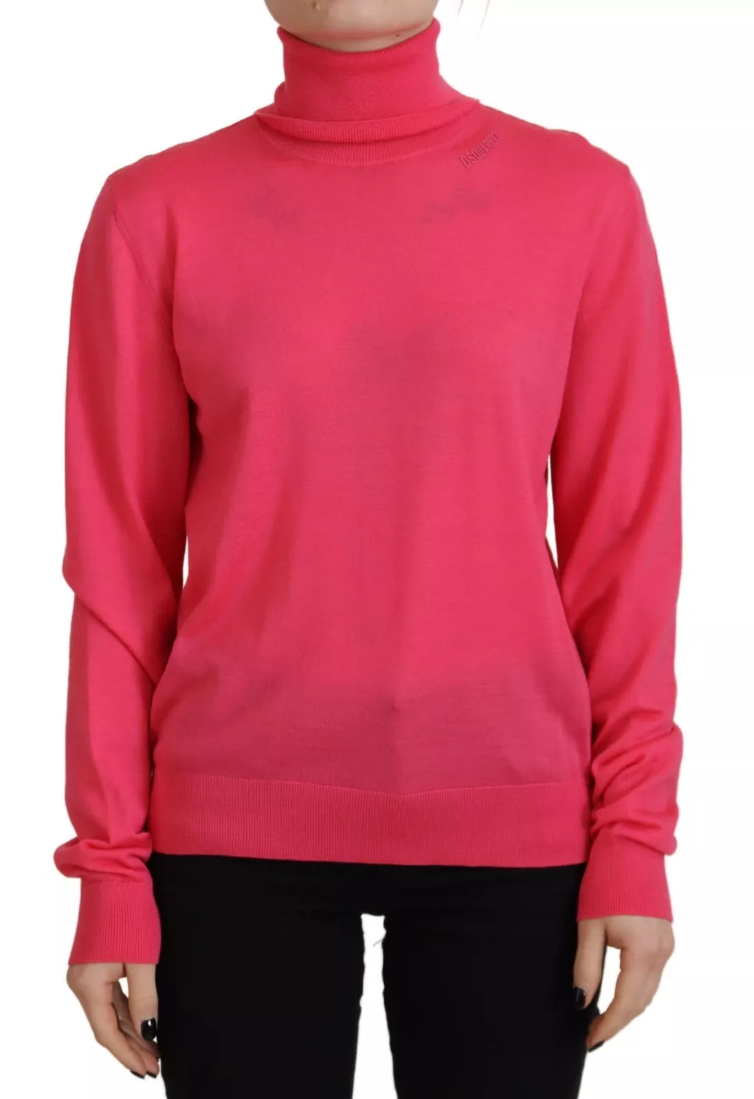 Pink Solid Long Sleeve Turtle Neck Casual Sweater Machine Wash Dry Clean Hand Wash