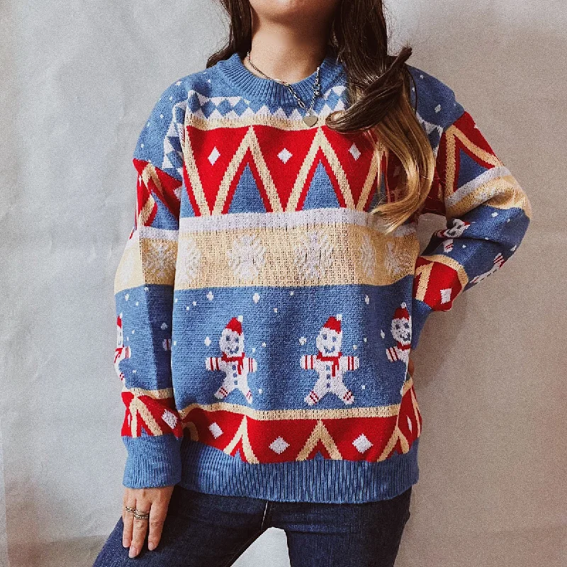 Printed Round Neck Long Sleeve Sweater High Neck Crew Neck V-Neck