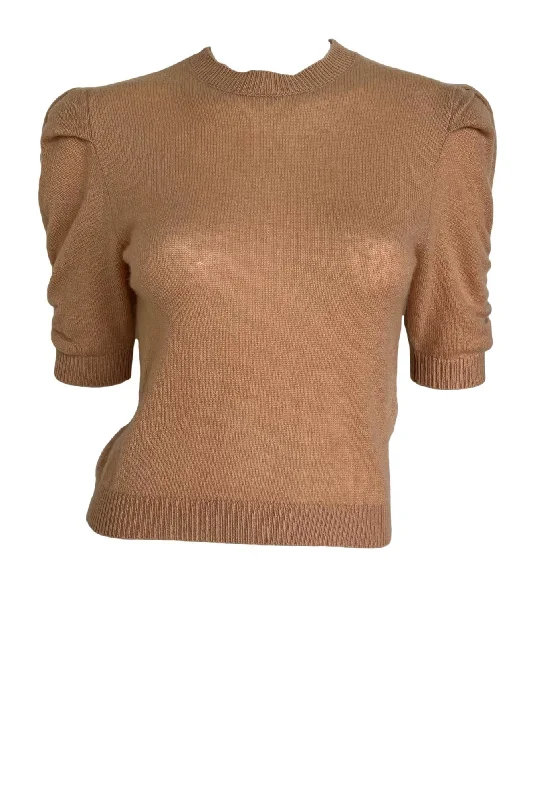 Ruched Sleeve Cashmere Sweater High Neck Crew Neck V-Neck