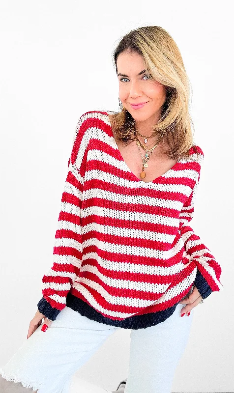 Sailor Stripe Knit Sweater Fitted Slim Tailored
