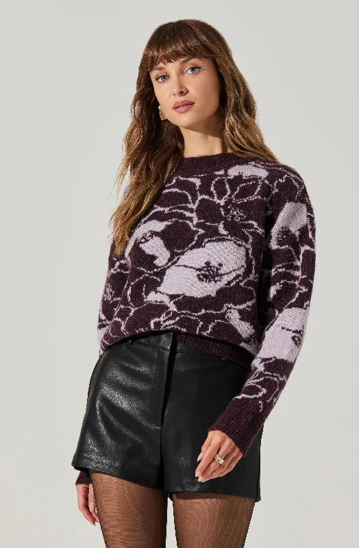 Saira Floral Sweater Front Pockets Side Pockets Patch Pockets