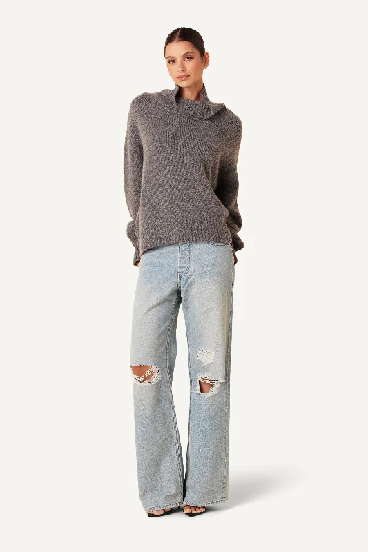 SCARLETT CASHMERE TURTLENECK SWEATER | THUNDER Cable Knit Ribbed Knit Lace Knit