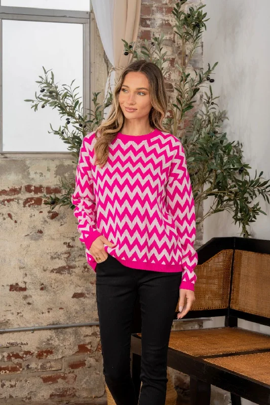 Sew In Love Women's Wave Stripe Contrast Long Sleeve Sweater Fitted Loose Oversized