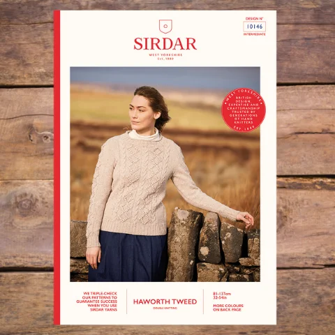 Sirdar 10146 - Crew Neck Cable Sweater Toggled Drawstring Belted