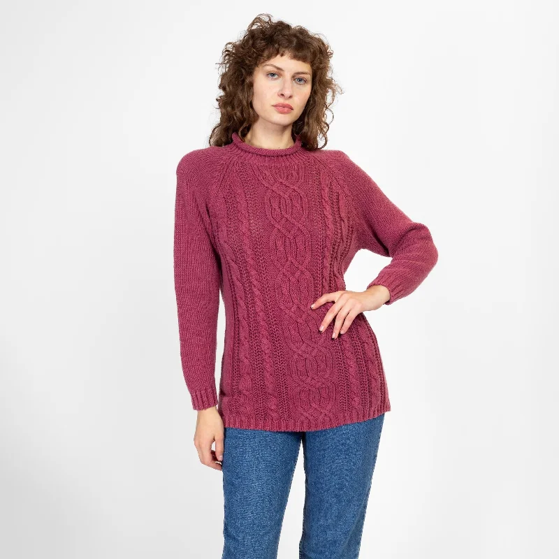 Small 90s Mauve Cable Knit Sweater Machine Wash Dry Clean Hand Wash