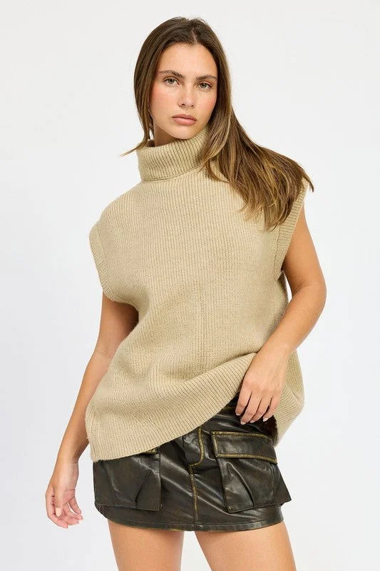 Emory Park Split Back Turtle Neck Sweater Top Houndstooth Herringbone Solid