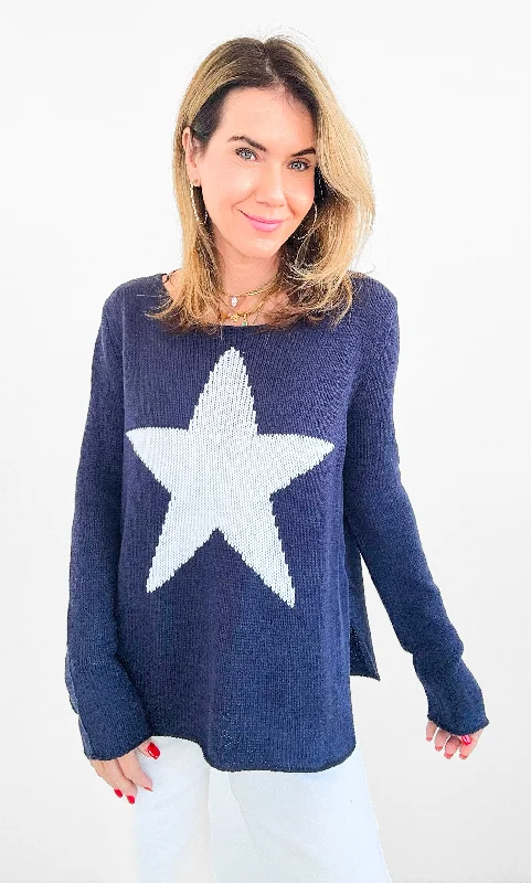 Superstar Knit Sweater - Navy/Ivory Open Front Closed Front Wrap Front