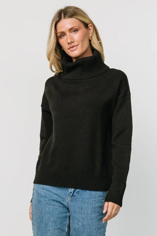Tera Turtleneck Sweater | Black Solid Color Striped Floral Print
