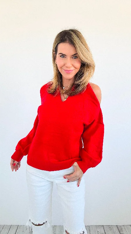 Timeless Halter Knit Sweater - Red Hooded Caped Shawl Collar
