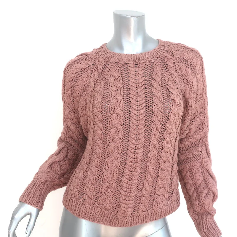 Ulla Johnson Niva Cable Knit Sweater Rosewood Pink Cotton Size Petite/Small NEW Denim Fabric Leather Fabric Suede Fabric