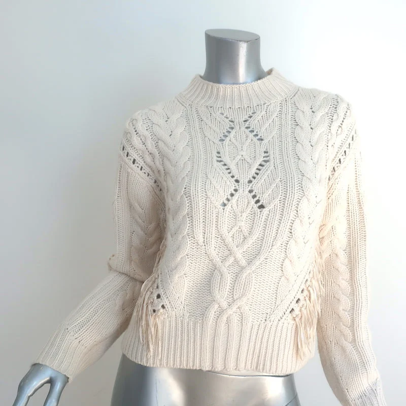Vince Fringed Cable Knit Sweater Ivory Merino Wool-Cashmere Size Small Handmade Hand-knitted Hand-woven Vince Fringed Cable Knit Sweater Ivory Merino Wool-Cashmere Size Small Handmade Hand-knitted Hand-woven