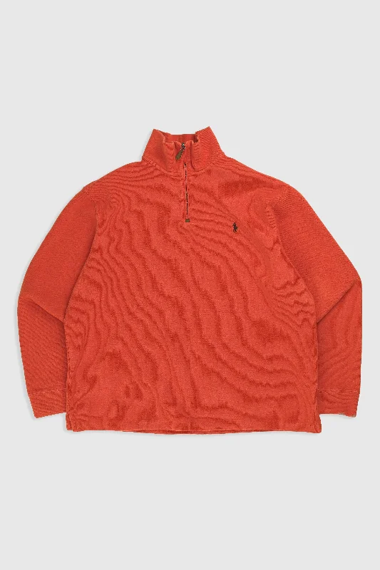 Vintage Knit 1/4 Zip Sweater Front Pockets Side Pockets Patch Pockets