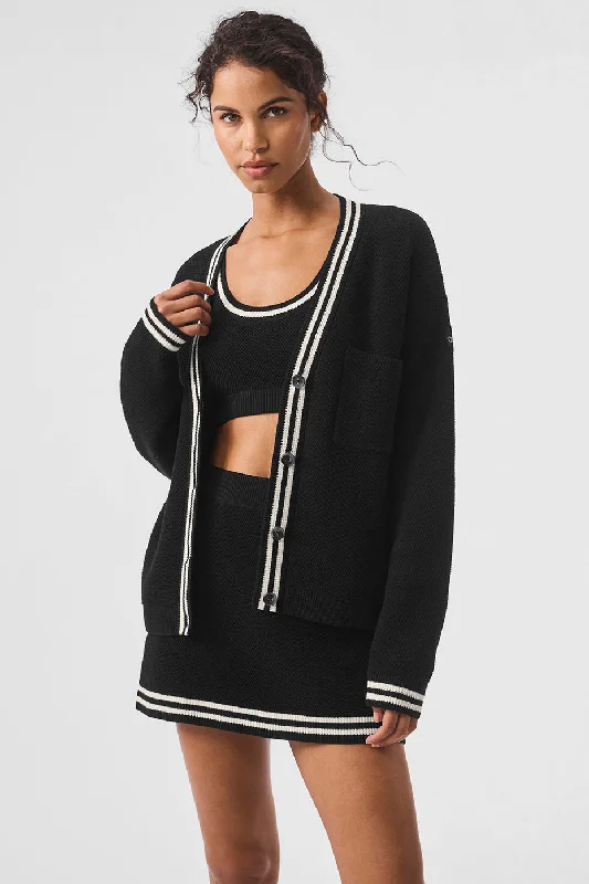 Tennis Club Sweater Knit Cardigan - Black/Ivory Lightweight Heavyweight Midweight