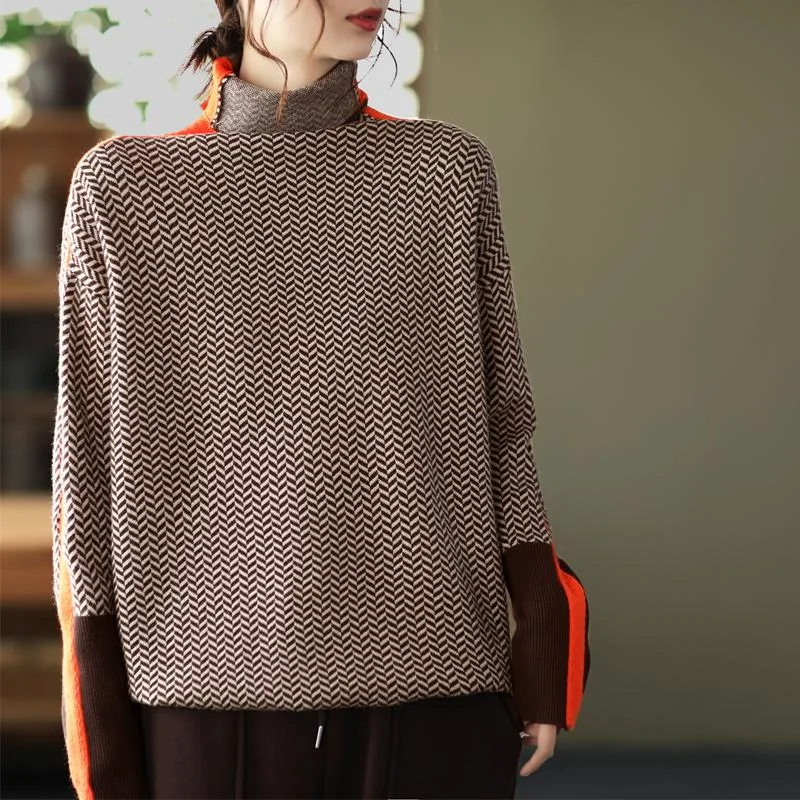 Winter Retro Turtleneck Patchwork Knitted Sweater Rayon Fabric Velvet Fabric Corduroy Fabric Winter Retro Turtleneck Patchwork Knitted Sweater Rayon Fabric Velvet Fabric Corduroy Fabric