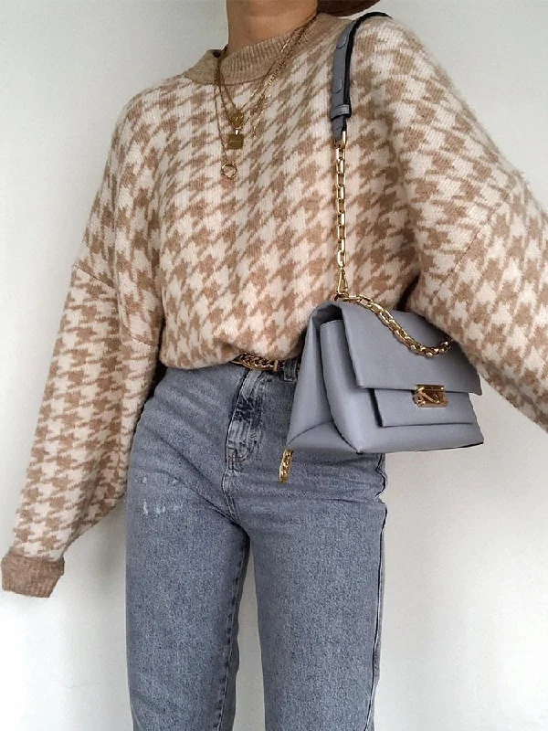 Women geometric khaki knitted sweater women casual Houndstooth lady pullover sweater female Autumn winter retro jumper Wool Sweater Cotton Sweater Cashmere Sweater Women geometric khaki knitted sweater women casual Houndstooth lady pullover sweater female Autumn winter retro jumper Wool Sweater Cotton Sweater Cashmere Sweater