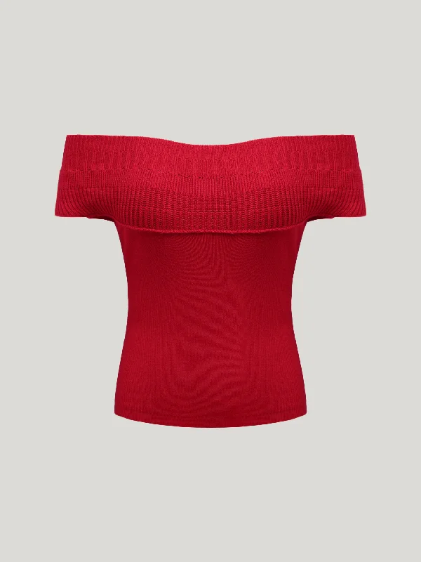 Women's Cropped One-Shoulder Sweater Cashmere Blend Cotton Blend Poly Blend