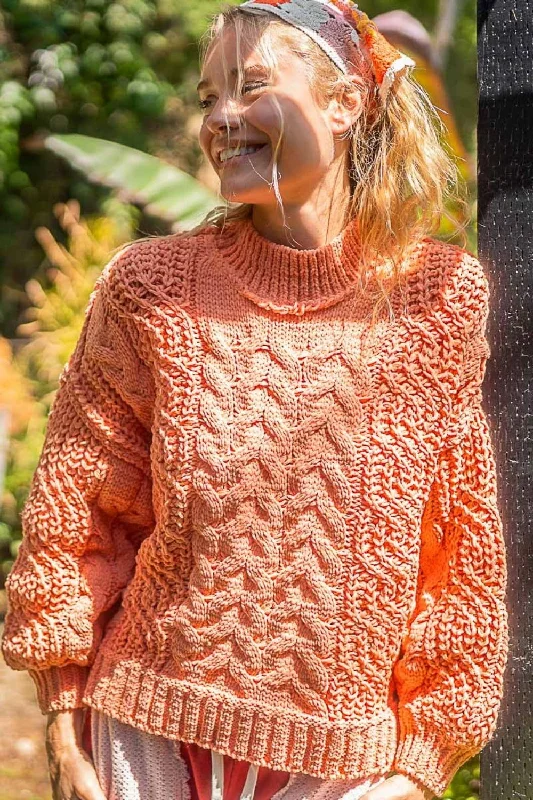POL Mock Neck Cable Knit Sweater Solid Color Striped Floral Print