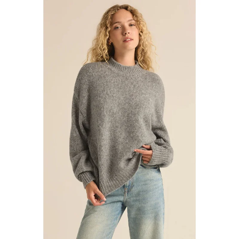 Z Supply Danica Sweater in Classic Heather Grey Velvet Chenille Corduroy