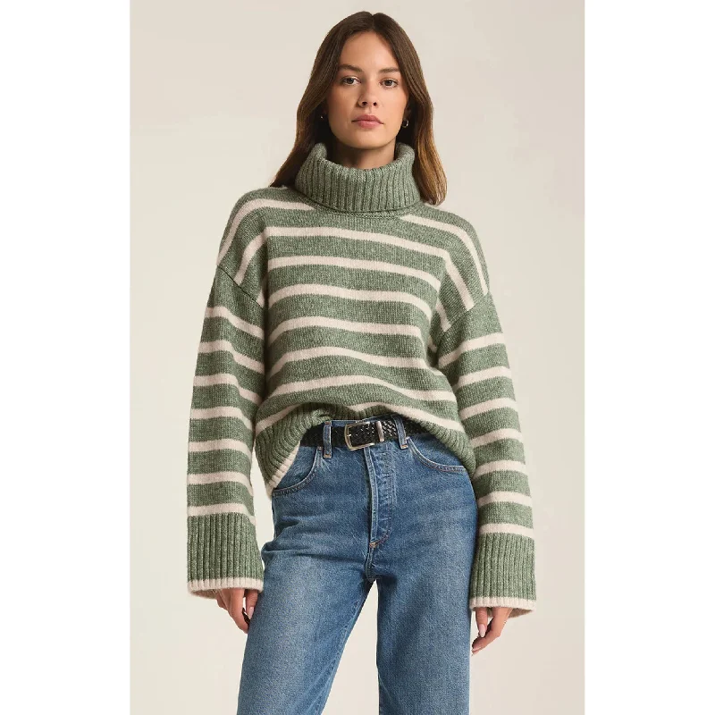 Z Supply Josephine Stripe Sweater in Palm Green Velvet Chenille Corduroy