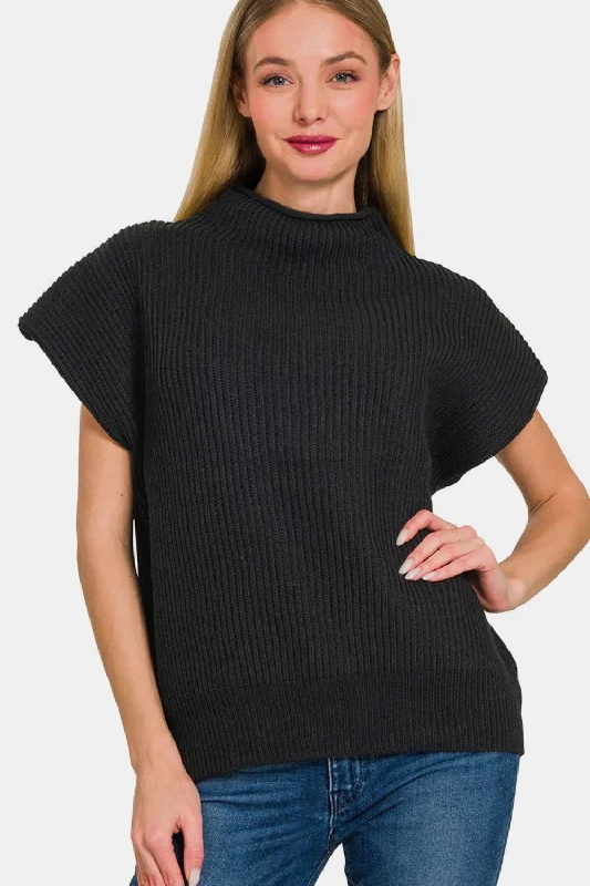 Zenana Short Sleeve Mock Neck Sweater Velvet Chenille Corduroy
