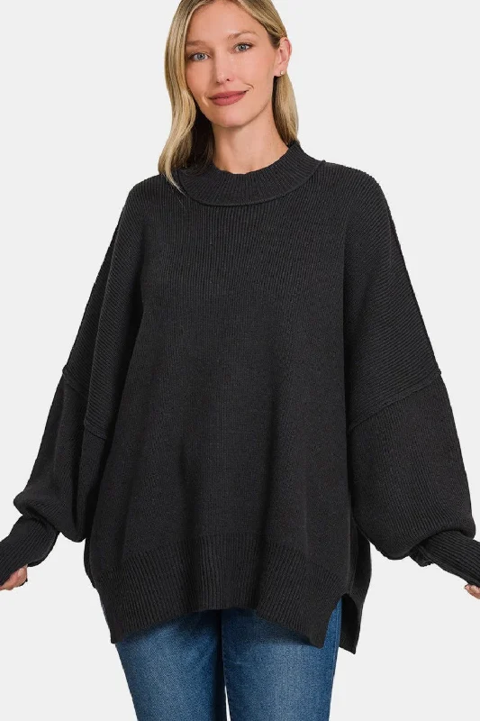 Zenana Women's Side Sit Oversize Sweater Machine Wash Dry Clean Hand Wash