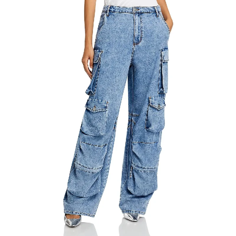 AFRM Womens Parker High Waist Wide Leg Cargo Jeans Stylish Slim Fit Denim