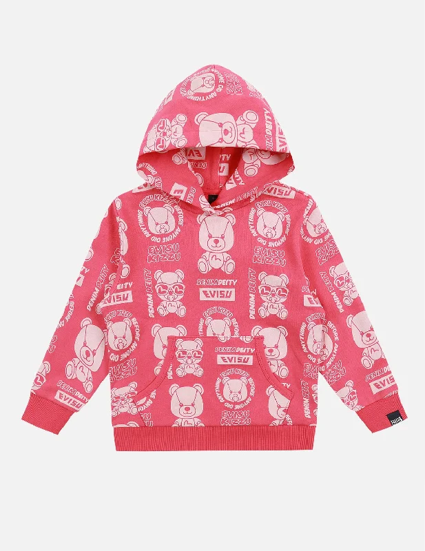 Allover  Bear Print Hooded Sweatshirt Hoodie with Monochrome Minimalist Simple