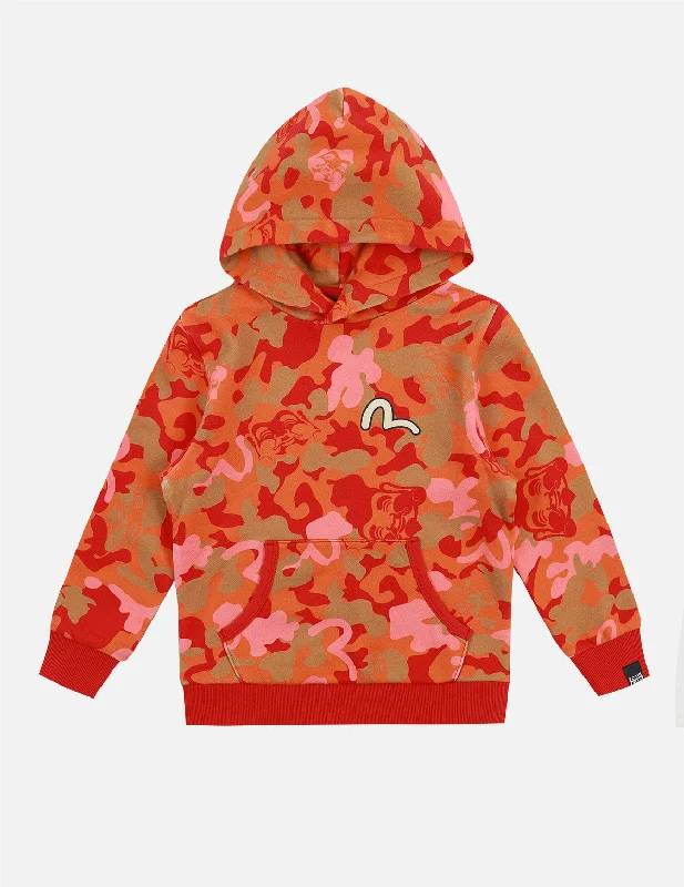 Allover Camouflage Print Hooded Sweatshirt Hoodie with Tie-Dye Psychedelic Retro