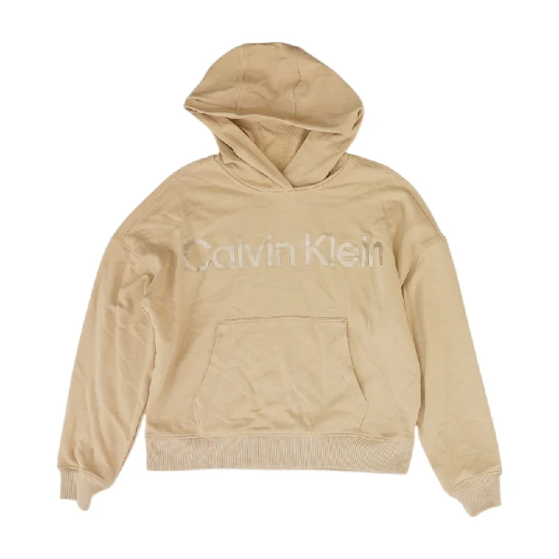 Beige Solid Hoodie Hoodie with Thumb Holes Functional Cozy