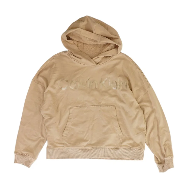 Beige Solid Hoodie Hoodie with Magnetic Closure Innovative Modern