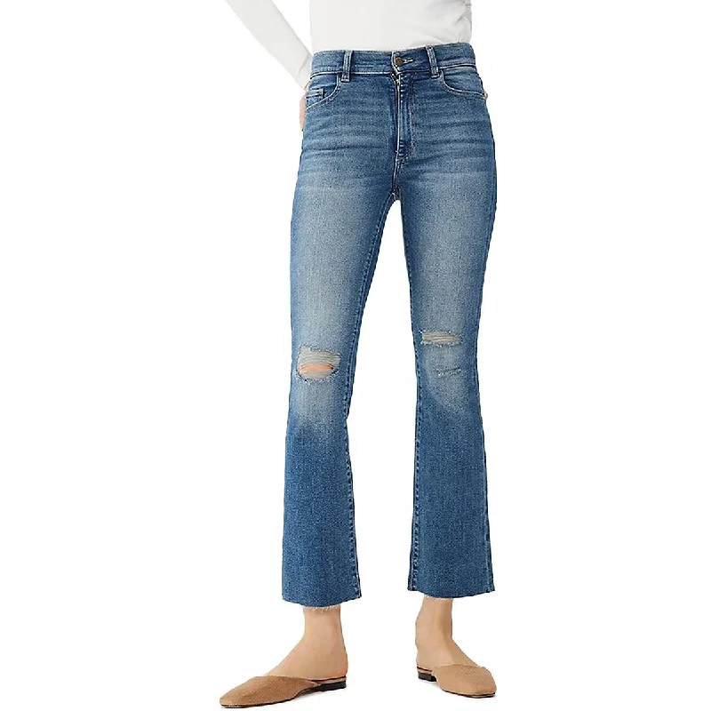 Womens Cropped Distressed Bootcut Jeans Comfortable Jogger Style Jeans