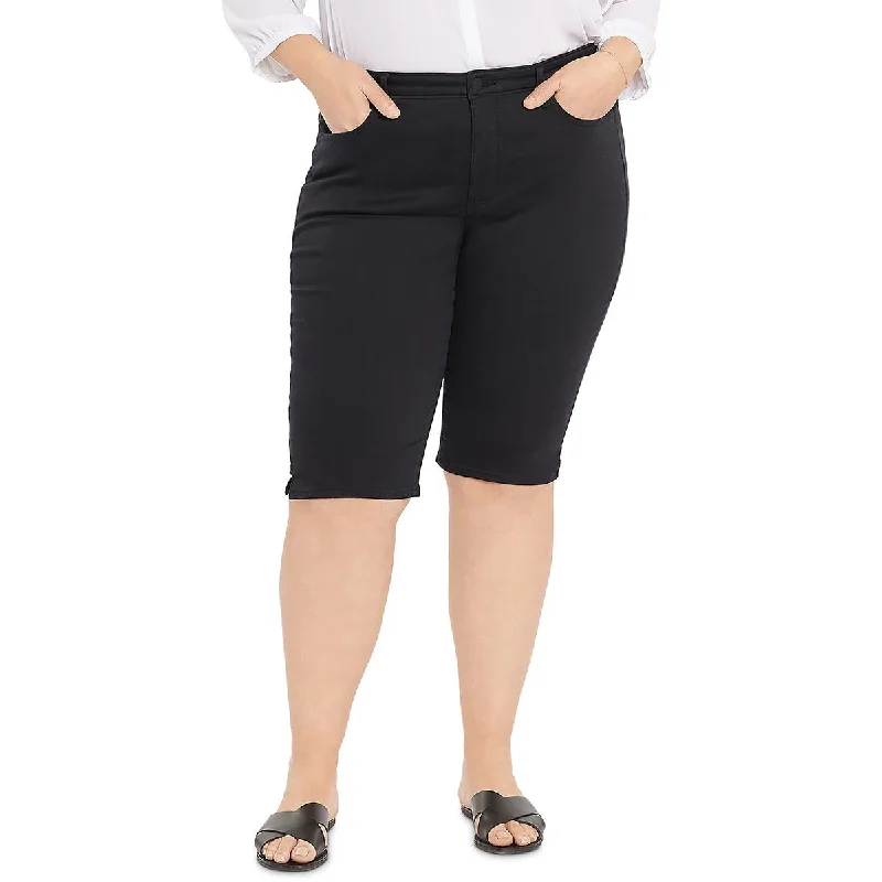 Plus Womens High Rise Knee Length Capri Jeans Casual Bootcut Ripped Jeans