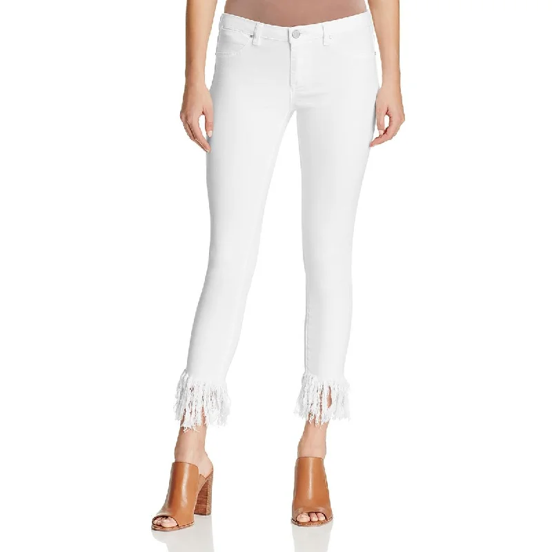 Womens Denim Frayed Hem Cropped Jeans Comfortable Flare Leg Jeans