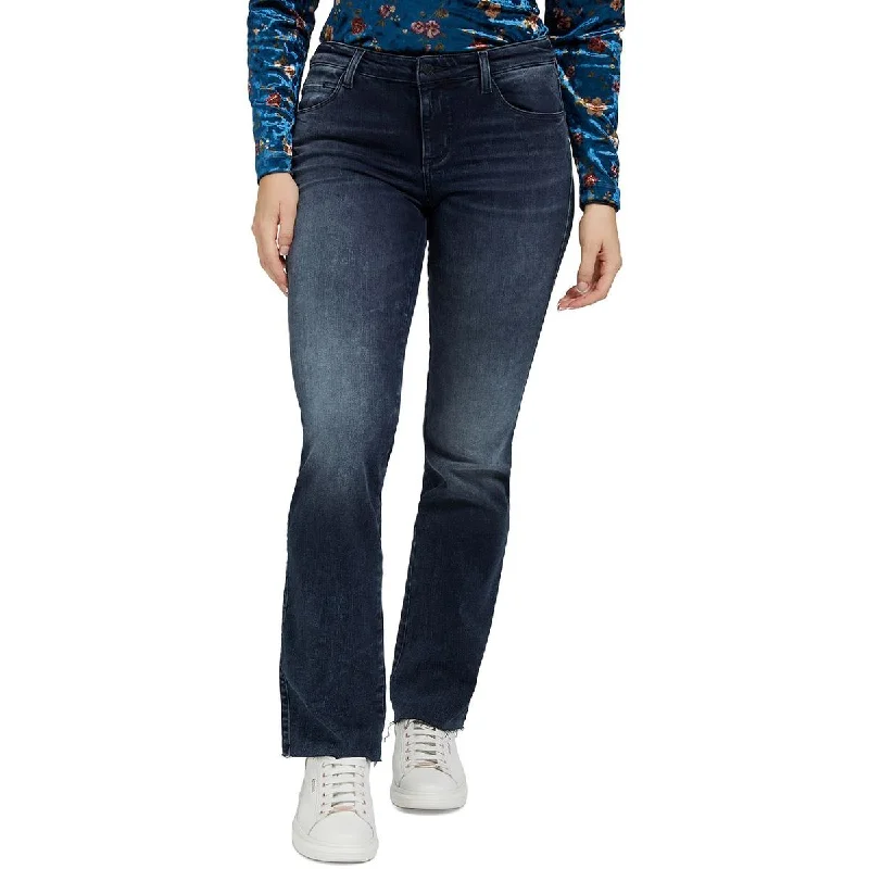 Womens Denim Raw Hem Straight Leg Jeans Trendy Paperbag Waist Jeans