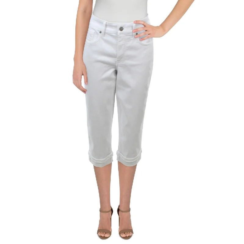 Petites Marilyn Womens Denim Frayed Hem Straight Crop Jeans Chic Vintage-Inspired Denim Jeans