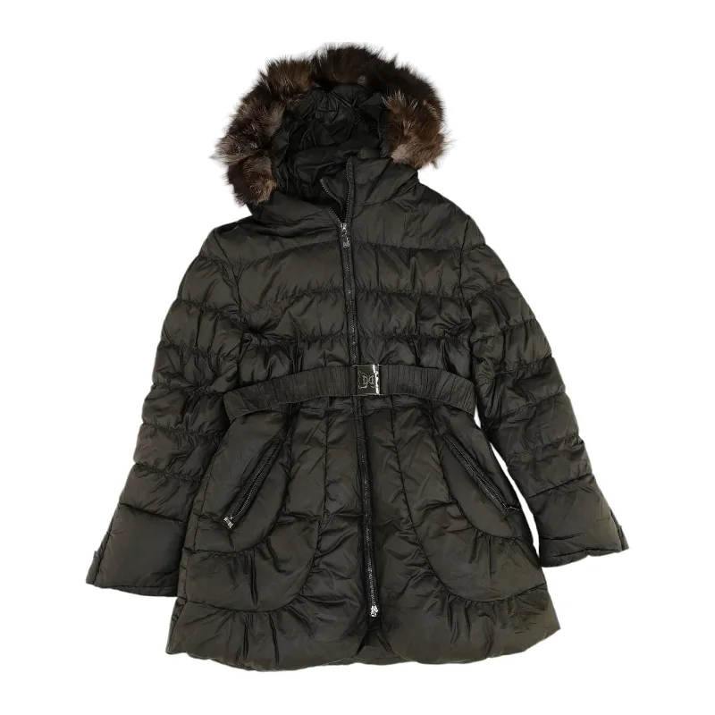 Black Alicia Fur Hoodie Long Puffer Coat Hoodie with High Neck Warm Protective
