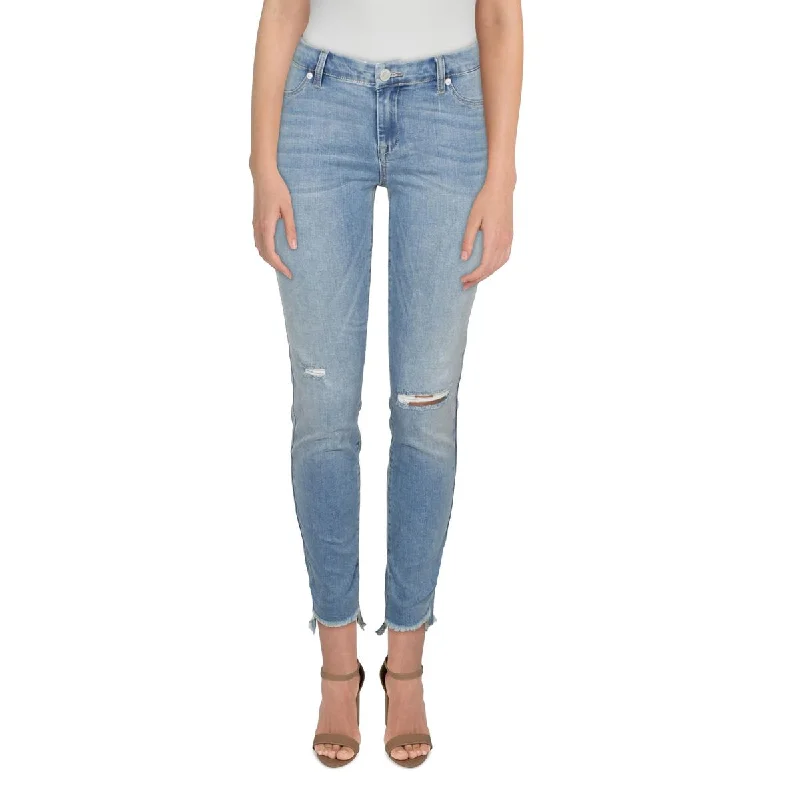 [BLANKNYC] Womens Spray-On Mid-Rise Distressed Skinny Jeans Fashionable Straight Cut Jeans