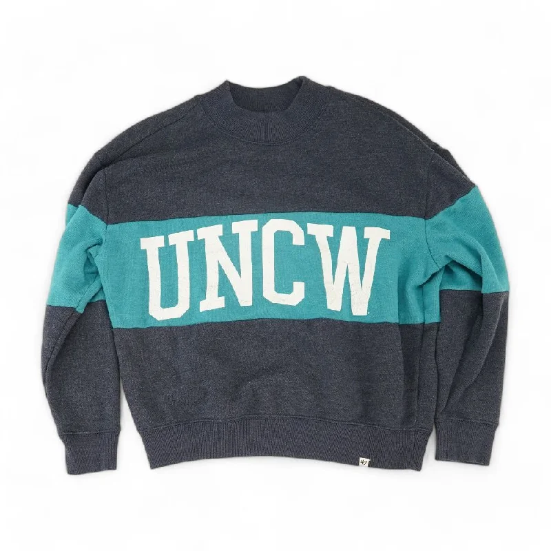 Blue Color Block Sweatshirt Hoodie with Set-In Sleeves Structured Classic