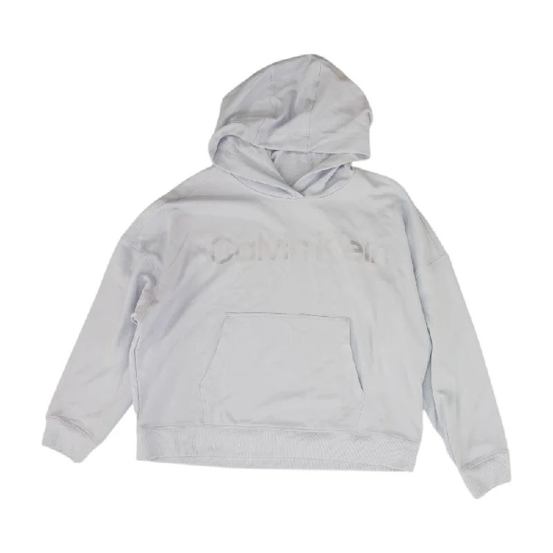 Blue Solid Hoodie Hoodie with Hem Lace Feminine Delicate