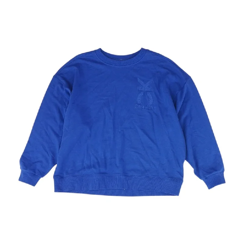 Blue Solid Sweatshirt Hoodie with Raw Hem Edgy Unfinished