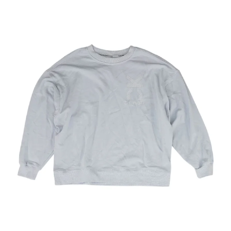 Blue Solid Sweatshirt Hoodie with Hem Patch Decorative Personalized