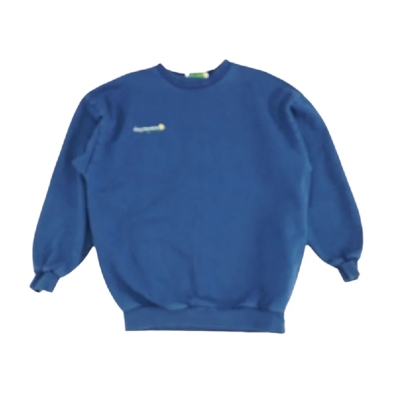 Blue Solid Sweatshirt Pullover Hoodie with Emblem Brand Identity