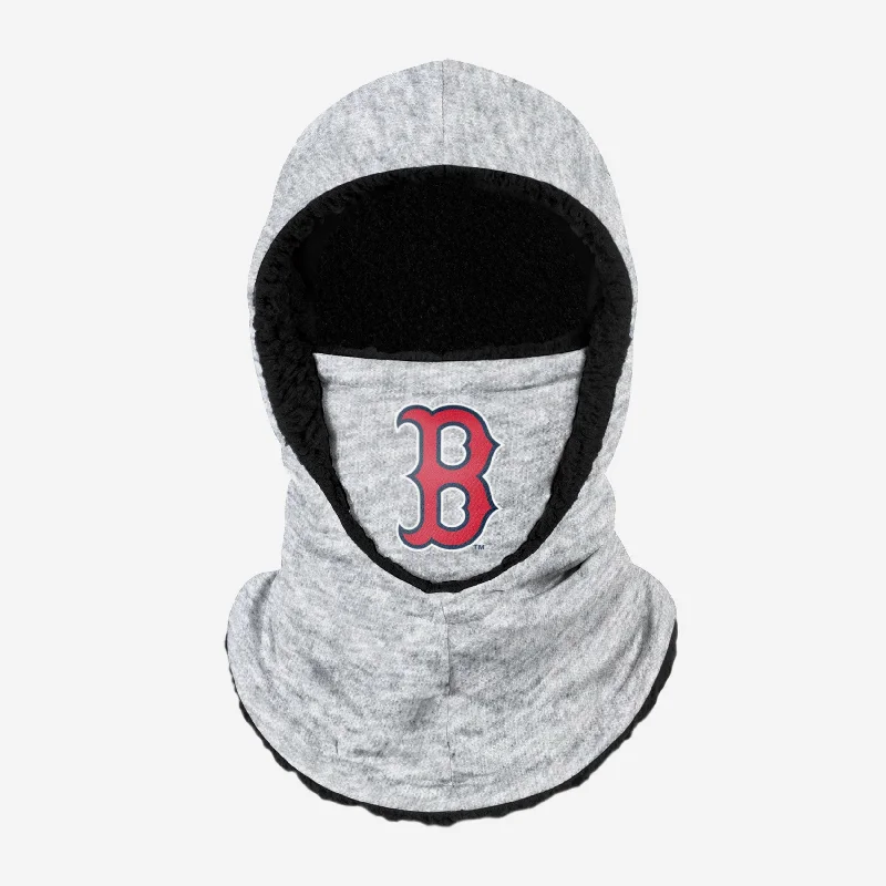 Boston Red Sox Heather Grey Big Logo Hooded Gaiter Hoodie with Hem Contrast Bold Stylish Boston Red Sox Heather Grey Big Logo Hooded Gaiter Hoodie with Hem Contrast Bold Stylish