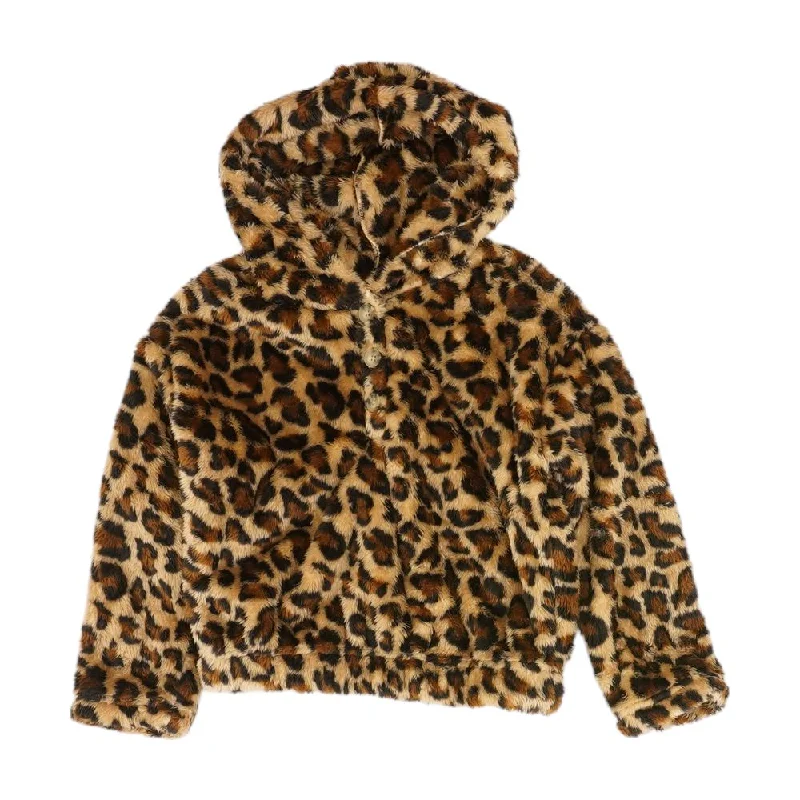 Brown Animal Print Hoodie Hoodie with Frayed Bohemian Relaxed