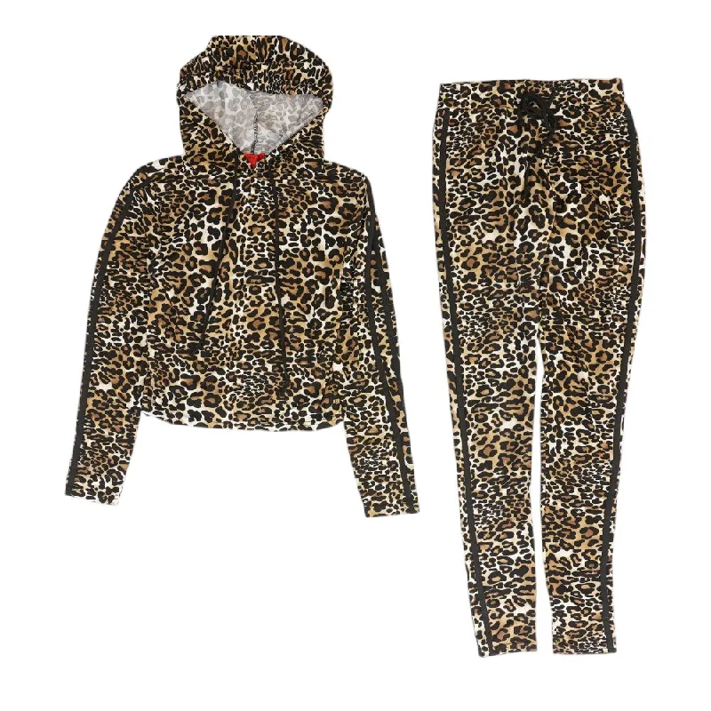 Brown Animal Print Hoodie and Pant Set Hoodie with Stripes Bold Sporty