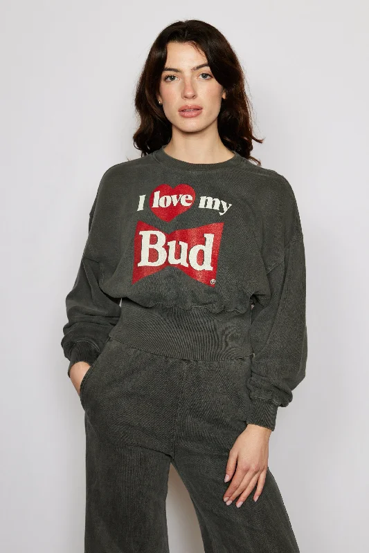 Budweiser I Love My Bud Sweatshirt Hoodie with Hidden Zipper Minimalist Clean