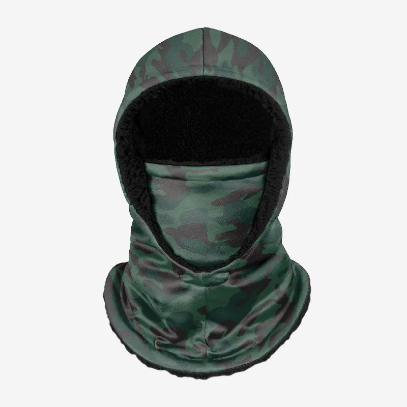 Camo Hooded Gaiter Hoodie with Ribbed Neckline Snug Warm