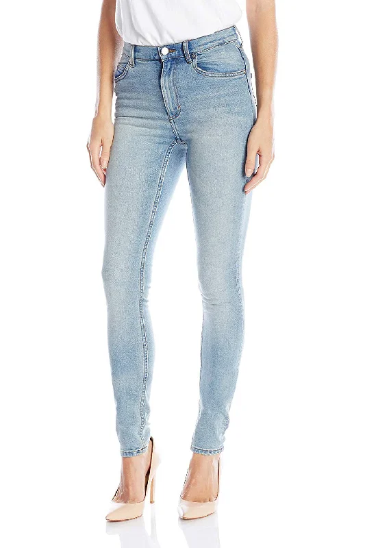 CHEAP MONDAY Women's Stonewash Blue Second Skin Jeans 0207028 $75 NWT Trendy Paperbag Waist Jeans