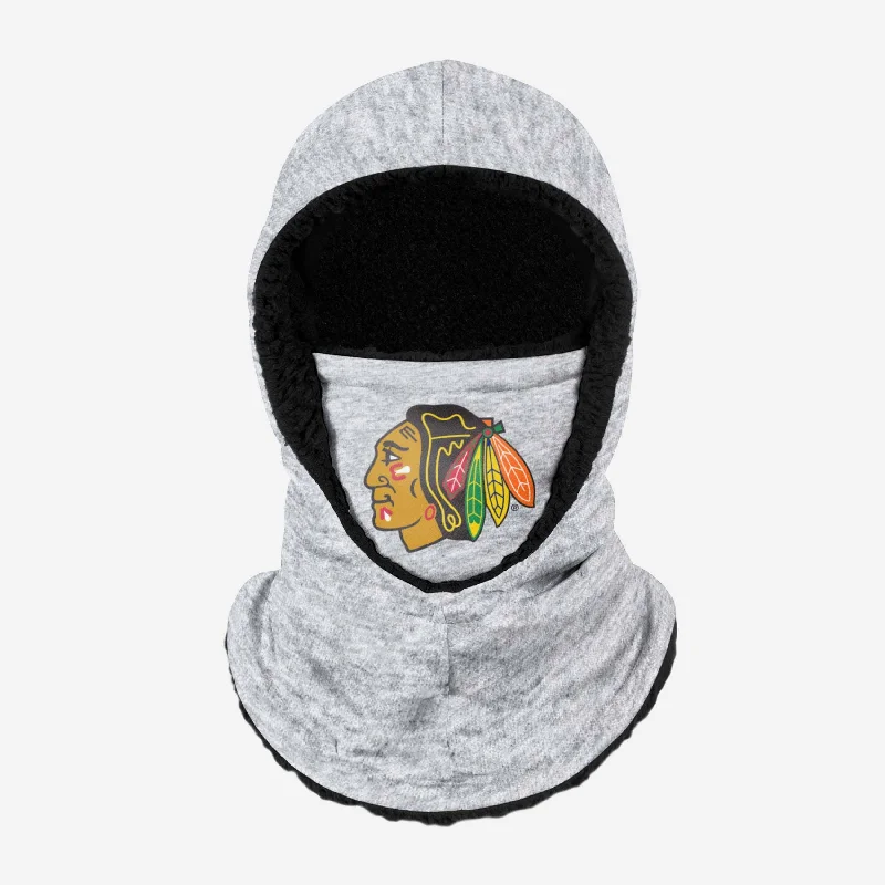 Chicago Blackhawks Heather Grey Big Logo Hooded Gaiter Hoodie with Mock Neck Collared Structured Chicago Blackhawks Heather Grey Big Logo Hooded Gaiter Hoodie with Mock Neck Collared Structured