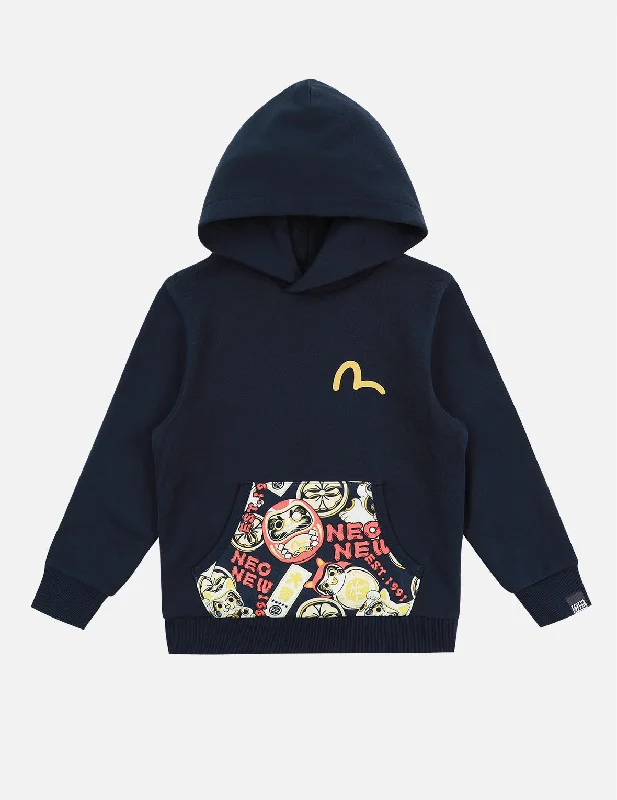 Daruma Buddies Print Hoodie Hoodie with Illustration Artistic Creative